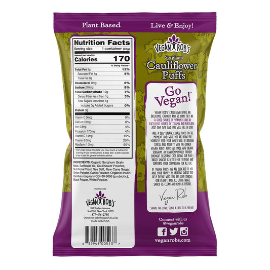 Vegan Rob's - Probiotic Cauliflower Puffs (best by date of 1/1/24)